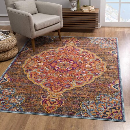 Homeroots 8 x 11 ft. Rustic Orange Medallion Area Rug 393023